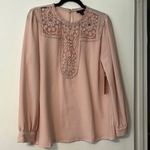 Halogen Women's Pink Jewel Neck Embroidered Blouse Size M